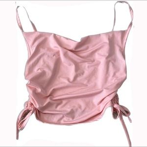 Pink Cowl Neck Ruched Crop Top